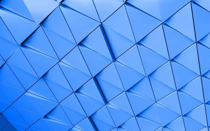 blue 3d triangles background, 4k, 3d blue background, geometric background, blue triangles background, blue creative background