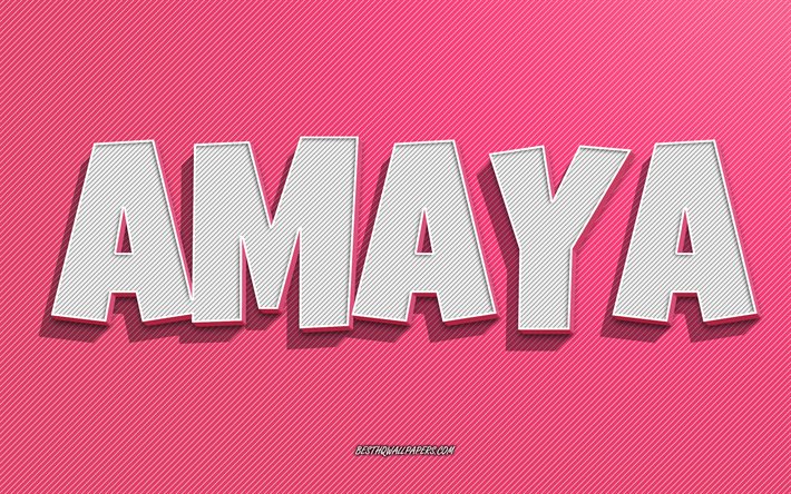 Amaya, sfondo linee rosa, sfondi con nomi, nome Amaya, nomi femminili, biglietto di auguri Amaya, line art, foto con nome Amaya