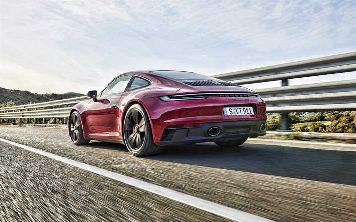2022, Porsche 911 Carrera GTS, 4k, vista posteriore, esterno, rosso coup&#233; sportiva, nuovo rosso 911 Carrera GTS, auto sportive tedesche, Porsche