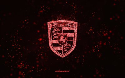 شعار بورش بريق, 4 ك, خلفية سوداء 2x, شعار بورش, الفن بريق أحمر, بورش, فني إبداعي, شعار بورش بريق أحمر