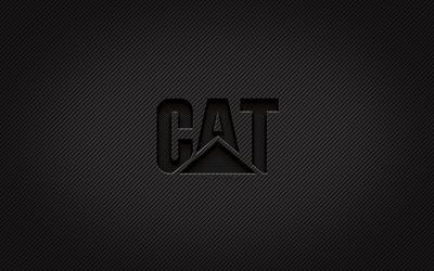キャタピラーカーボンロゴ, 4k, グランジアート, CaTロゴ, カーボンバックグラウンド, creative クリエイティブ, キャタピラーブラックロゴ, キャタピラーのロゴ, ネコ, 毛虫