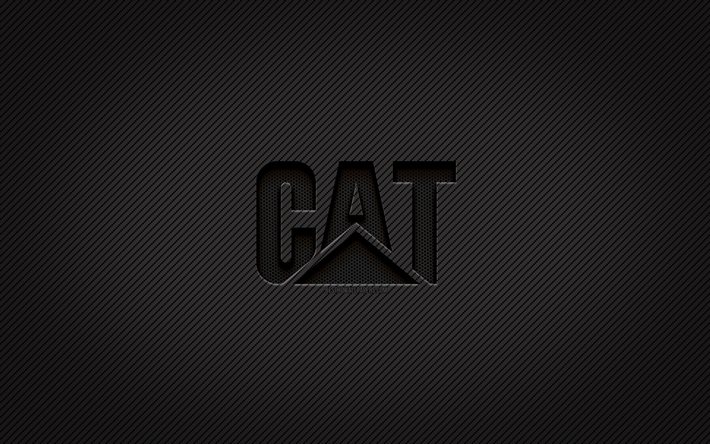 Caterpillar logo in carbonio, 4k, grunge, arte, logo CaT, sfondo carbonio, creativo, Caterpillar logo nero, logo Caterpillar, CaT, Caterpillar