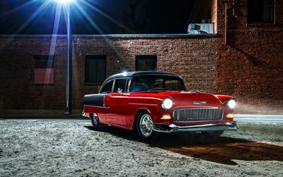 chevrolet bel air, nacht, muscle-cars, 1955 autos, retro-autos, 1955 chevrolet bel air, amerikanische autos, chevrolet