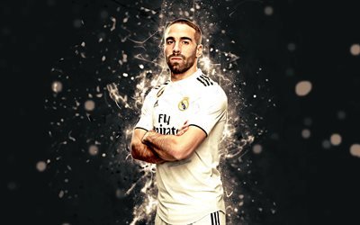Daniel Carvajal, 4k, s&#228;song 2018-2019, fotbollsspelare, neon lights, Real Madrid, fotboll, Carvajal, fan art, Ligan, Galacticos