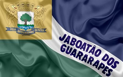 Bandeira de Jaboatao dos Guararapes, 4k, textura de seda, Cidade brasileira, azul de seda verde bandeira, Jaboatao dos Guararapes bandeira, Pernambuco, Brasil, arte, Jaboatao dos Guararapes