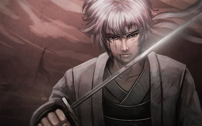Sakata Gintoki, samurai, miekka, manga, p&#228;&#228;henkil&#246;, Gintama