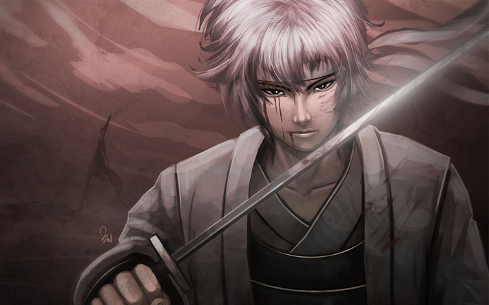 Sakata Gintoki, samurai, sv&#228;rd, manga, huvudpersonen, Gintama