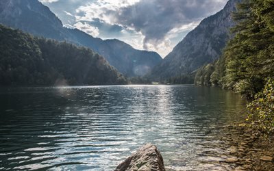 Lago verde, Gruner Vedere, lago di montagna, estivo, mattina, montagna, paesaggio, Hochschwab Montagne, Alpi, Stiria, Austria