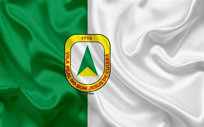 フラグのクイアバ, 4k, シルクの質感, ブラジルの市, 白緑色の絹の旗を, クイアバフラグ, Mato Grosso, ブラジル, 美術, クイアバ