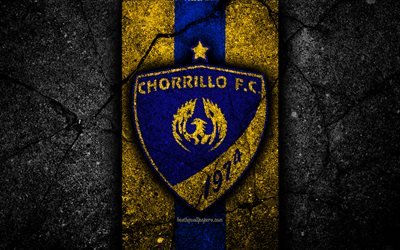 4k, FC Chorrillo, logo, LPF, futbol, Lig Panamena, siyah taş, Futbol Kul&#252;b&#252;, Panama, Chorrillo, asfalt doku, Chorrillo FC