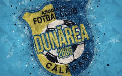 AFC Dunarea Calarasi, 4k, logo, geometrica, arte, sfondo blu, il club di calcio inglese, emblema, Lega 1, Calarasi, Romania, calcio, Calarasi FC
