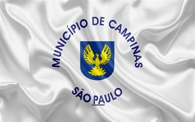 Lipun Campinas, 4k, silkki tekstuuri, Brasilian kaupunki, valkoinen silkki lippu, Campinas lippu, Sao Paulo, Brasilia, art, Campinas