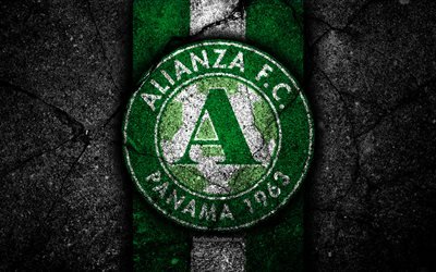 4k, FC Alianza, logo, LPF, soccer, Liga Panamena, black stone, football club, Panama, Alianza, asphalt texture, Alianza FC