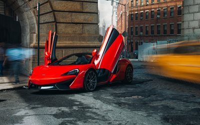 4k, McLaren 570S Spider, street, supercars, 2018 cars, red 570S, hypercars, McLaren