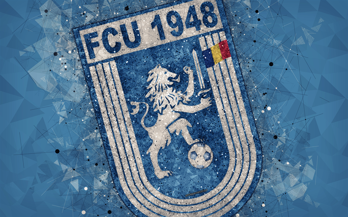 Download wallpapers FCU 1948 Craiova, 4k, logo, geometric art, blue