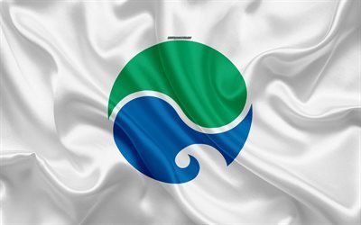 Bandera de Hamamatsu, 4k, ciudad del jap&#243;n, de seda textura, Hamamatsu bandera, Jap&#243;n, japon&#233;s ciudades, arte, Asia, Prefectura de Shizuoka, Hamamatsu