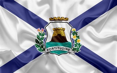 Fortaleza bayrağı, 4k, ipek doku, Brezilyalı şehir, beyaz ipek bayrak, bayrak, Fortaleza, Ceara, Brezilya, sanat