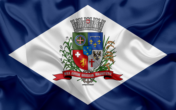 علم جوانفيل, 4k, نسيج الحرير, المدينة البرازيلية, أبيض من الحرير الأزرق العلم, جوانفيل العلم, سانتا كاتارينا, البرازيل, الفن, أمريكا الجنوبية, جوانفيل