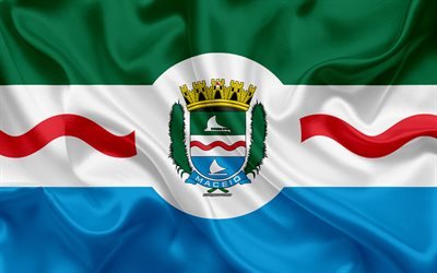 Flag of Maceio, 4k, silk texture, Brazilian city, white green blue silk flag, Maceio flag, Alagoas, Brazil, art, South America, Maceio