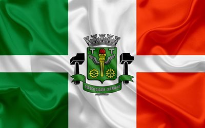 Flag of Osasco, 4k, silk texture, Brazilian city, green white red silk flag, Osasco flag, Sao Paulo, Brazil, art, South America, Osasco