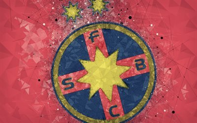 O FC Steaua Bucareste, FCSB, 4k, novo logotipo, arte geom&#233;trica, fundo vermelho, Romeno de futebol do clube, novo emblema, Liga 1, Bucareste, Rom&#233;nia, futebol, arte