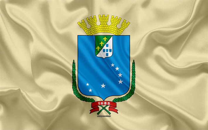 Bandiera di Sao Luis, 4k, seta, texture, citt&#224; Brasiliana, di seta gialla bandiera, Sao Luis bandiera, Maranhao, Brasile, arte, Sud America, Sao Luis