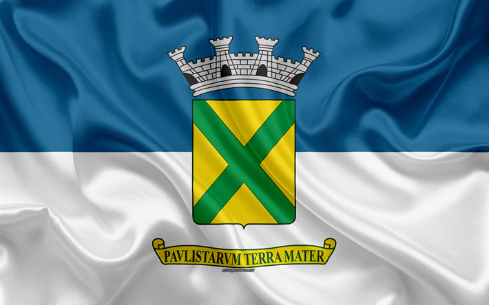 flagge von santo andre, 4k, seide textur, die brasilianische stadt, die blau-wei&#223;en seidenen fahne, santo andre flagge, sao paulo, brasilien, kunst, s&#252;damerika, santo andre