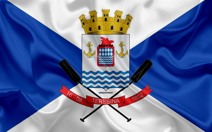 flagge von teresina, 4k, seide textur, die brasilianische stadt, die blau-wei&#223;en seidenen fahne, teresina flagge, piaui, brasilien, kunst, s&#252;damerika, teresina