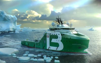 Bourbon Arctic, sea, vessel, Offshore Supply Ship, glaciers