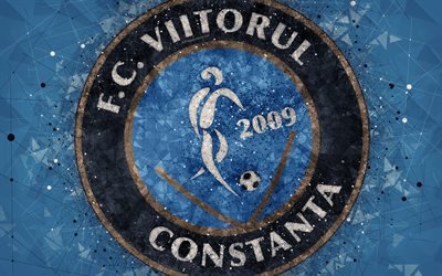 FC Viitorul, 4k, logo, geometric art, blue background, Romanian football club, emblem, Liga 1, Constanta, Romania, football, art