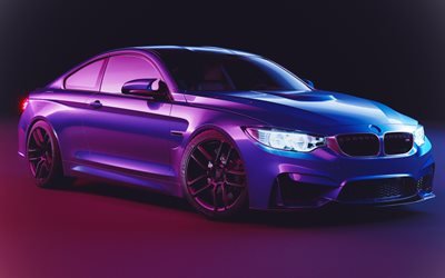 BMW M4, 4k, F82, far&#243;is, 2018 carros, supercarros, azul M4, carros alem&#227;es, BMW