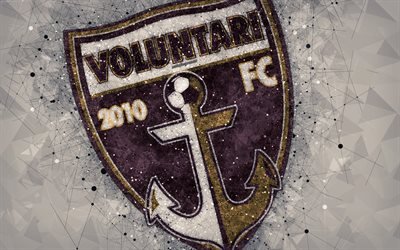 FC Voluntari, 4k, logo, geometrica, arte, sfondo marrone, rumeno football club, emblema, Liga 1, Voluntari, Romania, calcio