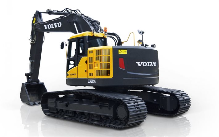 Volvo ECR305C, Large Crawler Excavator, construction machinery, new ECR305C, excavator on a white background, Volvo