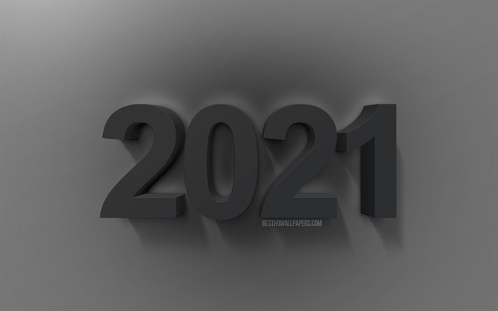 2021 New Year, black 3D letters, 2021 3D art, New Year 2021, 2021 3D background, 2021 Happy New Year
