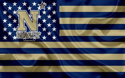 Marinha Midshipmen, Time de futebol americano, criativo bandeira Americana, ouro azul bandeira, NCAA, Annapolis, Maryland, EUA, Marinha Midshipmen logotipo, emblema, seda bandeira, Futebol americano