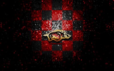 Arkansas Razorbacks, glitter logotipo, NCAA, vermelho preto fundo quadriculado, EUA, time de futebol americano, Arkansas Razorbacks logotipo, arte em mosaico, futebol americano, Am&#233;rica