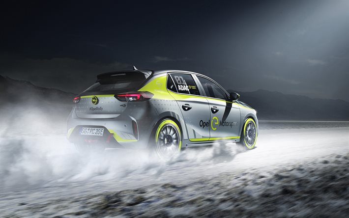 Opel Corsa, 2020, rear view, exterior, electric Corsa, german sports cars, electric rally car, Opel