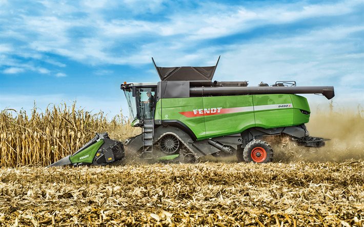 Fendt 9490 X, 4k, vehn&#228;n sadonkorjuu, 2018 yhdist&#228;&#228;, EU-spec, yhdist&#228;&#228;, sunset, yhdist&#228;&#228;-harvesteri, maatalouskoneiden, Fendt