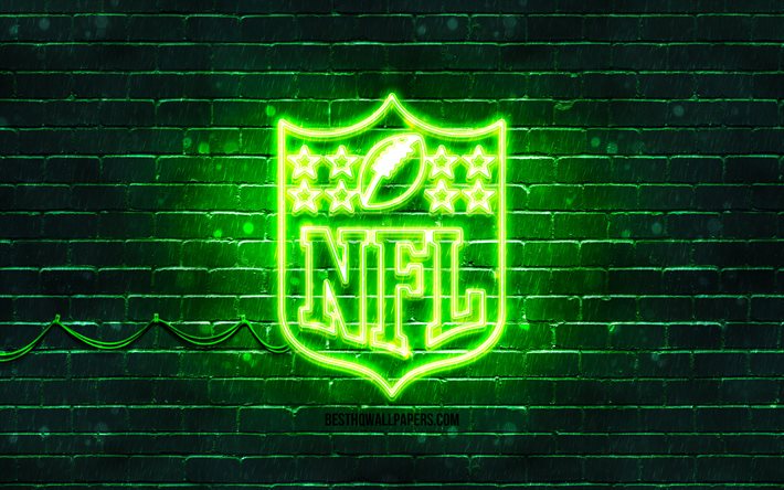 NFL logotipo verde, 4k, verde brickwall, A Liga Nacional De Futebol, NFL logotipo, american football league, NFL neon logotipo, NFL