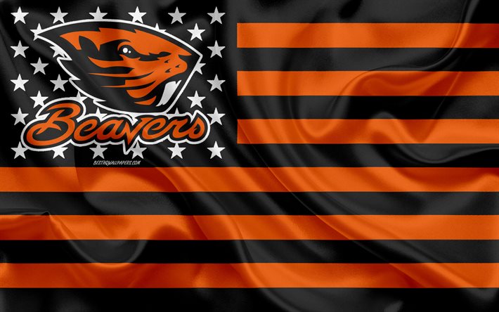 Oregon State B&#228;vrar, Amerikansk fotboll, kreativa Amerikanska flaggan, orange och svart flagga, NCAA, Corvallis, Oregon, USA, Oregon State B&#228;vrar logotyp, emblem, silk flag