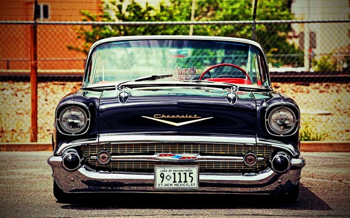 Chevrolet Bel Air, vue de face, 1957 voitures, tuning, voitures r&#233;tro, des voitures am&#233;ricaines, Chevrolet Bel Air de 1957, lowrider, Chevrolet
