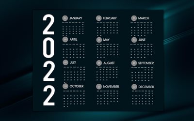 2022 Calendar, dark blue stylish background, blue lines background, 2022 dark blue calendar, calendar for 2022 all months, Year 2022 Calendar