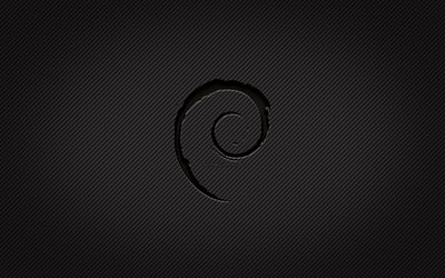 Debian carbon logo, 4k, grunge art, carbon background, creative, Debian black logo, Linux, Debian logo, Debian