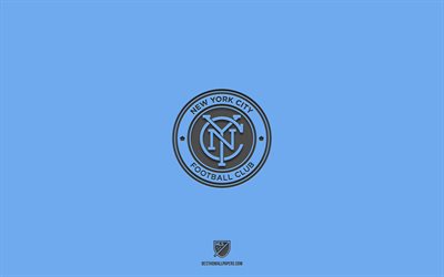 New York City FC, bl&#229; bakgrund, amerikanskt fotbollslag, New York City FC emblem, MLS, New York, USA, fotboll, New York City FC logotyp
