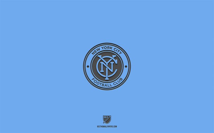 New York City FC, fundo azul, time de futebol americano, emblema do New York City FC, MLS, Nova York, EUA, futebol, logotipo do New York City FC