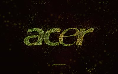 Logotipo de glitter Acer, 4k, fundo preto, logotipo da Acer, arte de glitter de lim&#227;o, Acer, arte criativa, logotipo de brilho de lim&#227;o Acer
