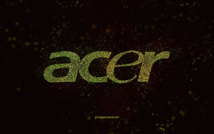 Logo &#224; paillettes Acer, 4k, fond noir, logo Acer, art paillettes &#224; la chaux, Acer, art cr&#233;atif, logo &#224; paillettes Acer lime