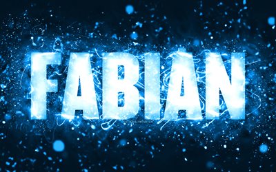 Hyv&#228;&#228; syntym&#228;p&#228;iv&#228;&#228; Fabian, 4k, siniset neonvalot, Fabian nimi, luova, Fabian Hyv&#228;&#228; syntym&#228;p&#228;iv&#228;&#228;, Fabian Birthday, suosittuja amerikkalaisia miesnimi&#228;, kuva Fabian nimi, Fabian
