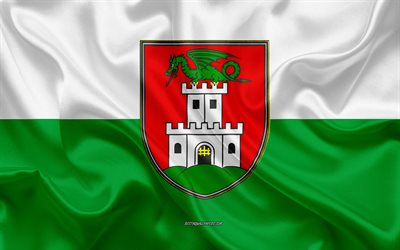 Drapeau de Ljubljana, 4k, texture de soie, Ljubljana, ville slov&#232;ne, drapeau de Ljubljana, Slov&#233;nie