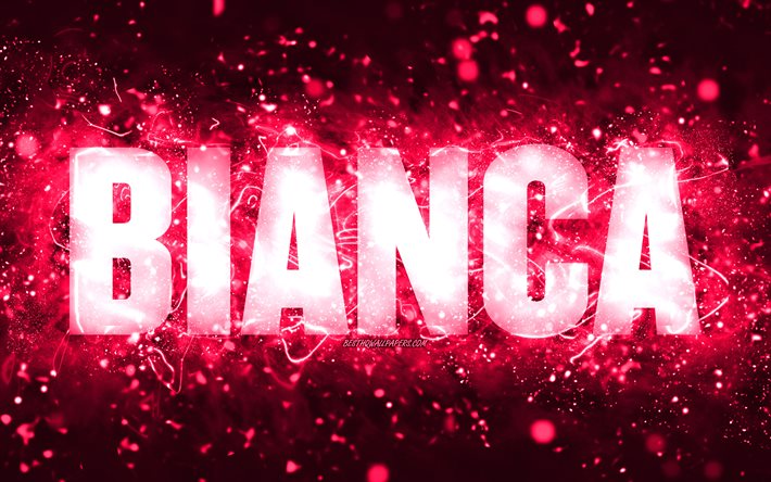 Happy Birthday Bianca, 4k, pink neon lights, Bianca name, creative, Bianca Happy Birthday, Bianca Birthday, popular american female names, picture with Bianca name, Bianca
